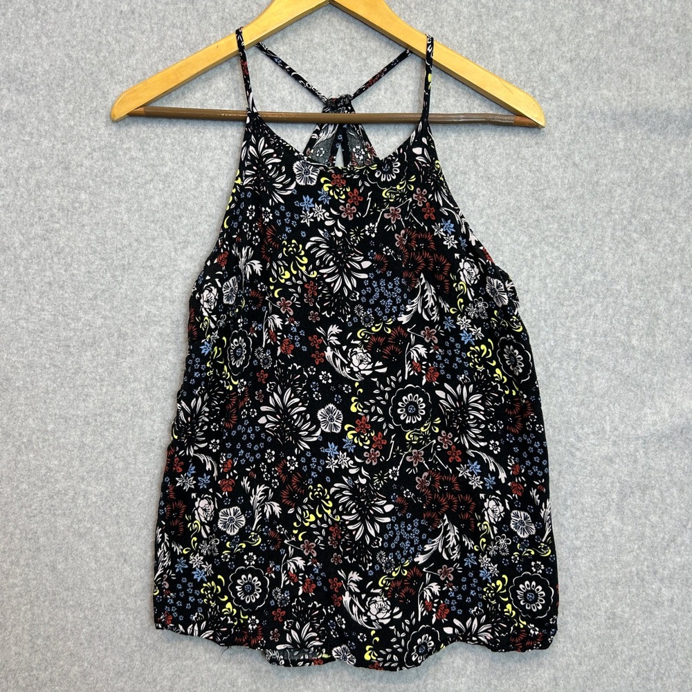 Papaya Size Small Dark Floral Tank Top Black Boho Rayon Sleeveless Indie Boho